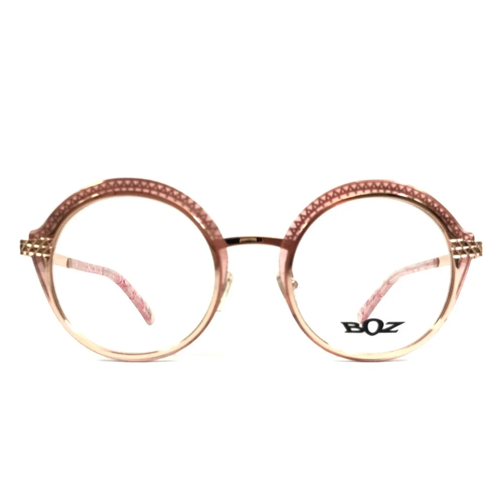 BOZ Eyeglasses Frames ITZA 8050 Pink Rose Gold Webbed Woven Round 48-21-140